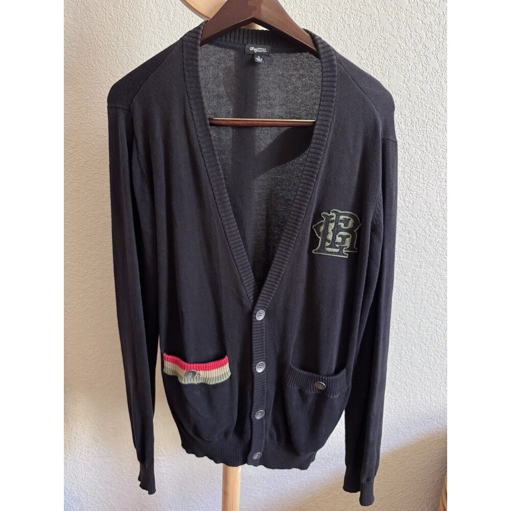 LRG Mens Cardigan Rainbow Pocket Sz S Black Good